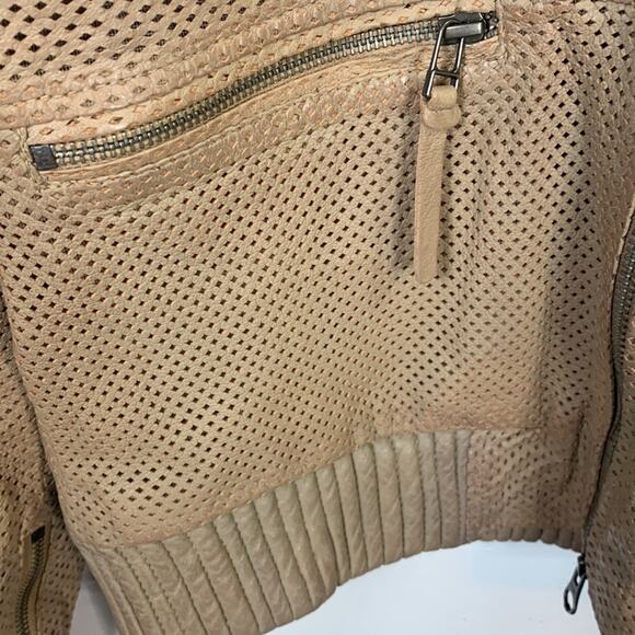 Bano eeMee Women’s Leather Tan Canadian Made Mesh Moto Jacket Size 4 - Picture 4 of 10